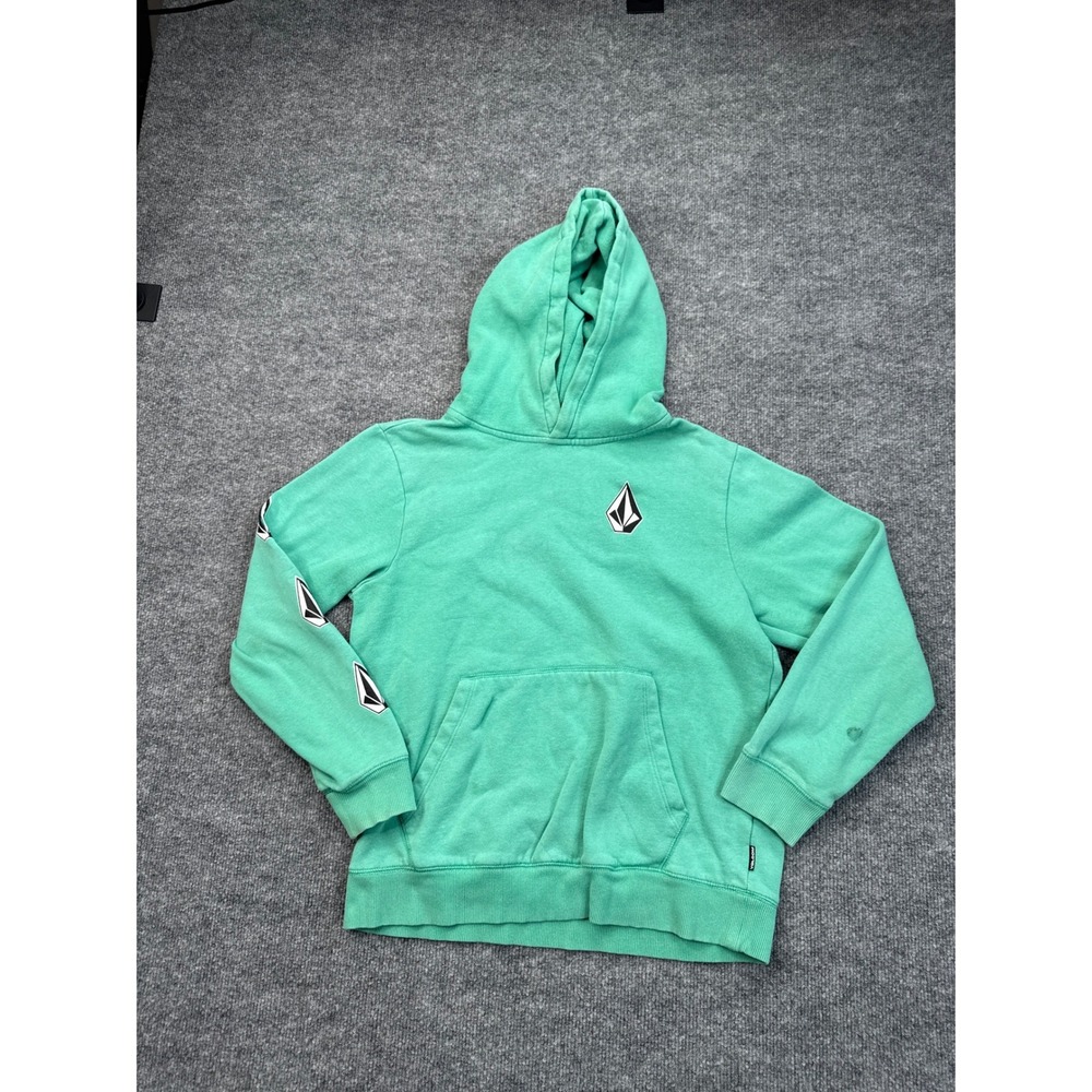 Volcom Boys XL 14Y Green Pullover Hoodie Stone Logo Graphic Sleeve Sweatshirt